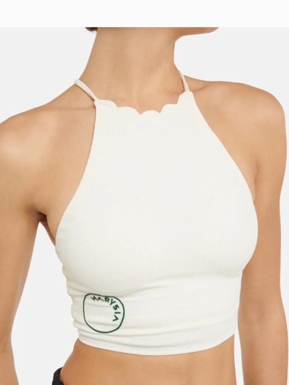 Marysia Swim Cream Scallop-Hem Halter Crop Sports Bra